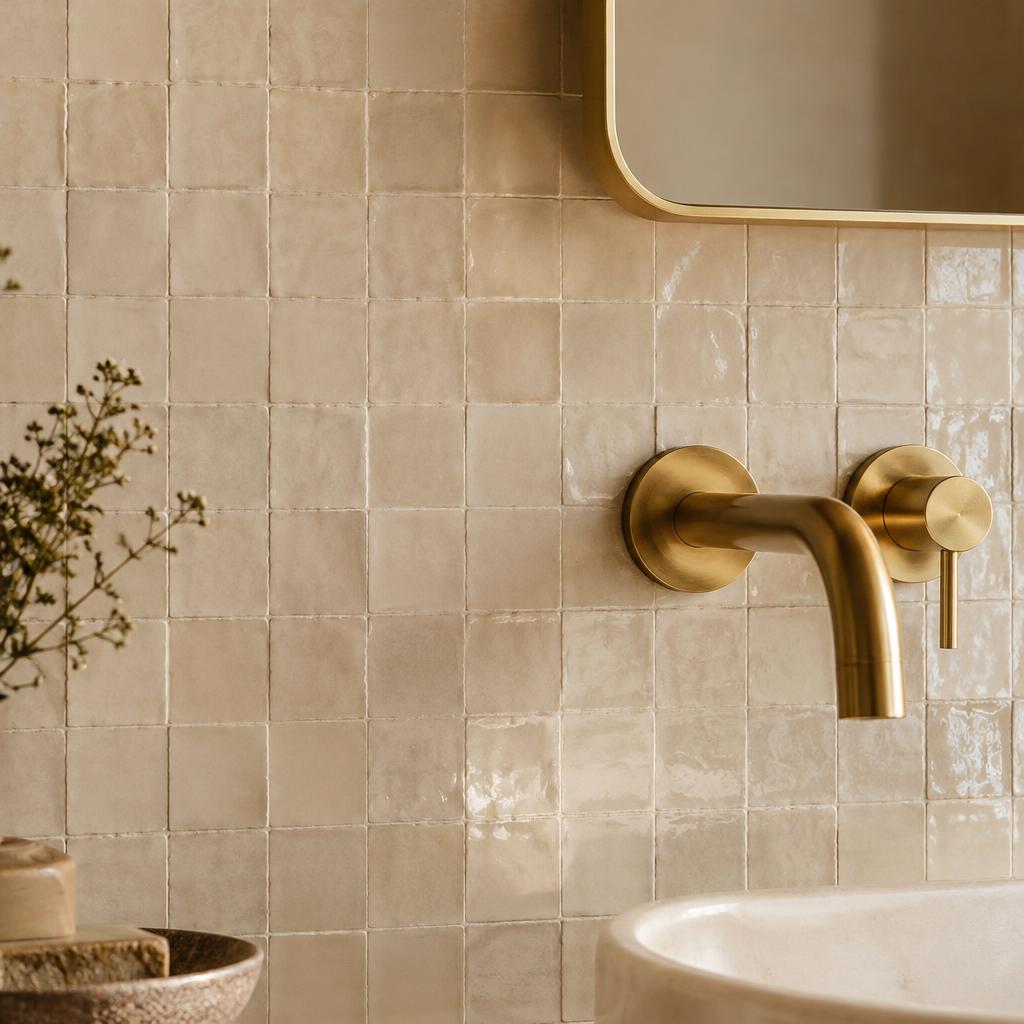 Zellige tile and brass faucet